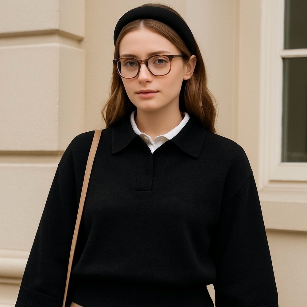 Black Polo Style Cashmere Blend Sweater - Picture 1 of 3